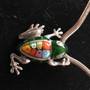 Alan K Sterling silver and millefiori Frog pendant